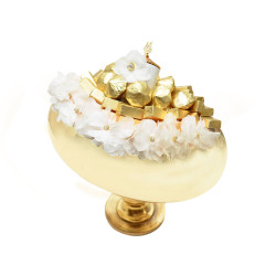 Wind Çikolata - Gold Ayaklı Beyaz Çiçekli Taşlı Dekorlu Gondol 