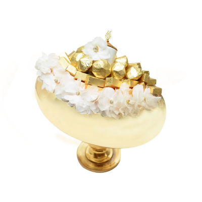 Gold Ayaklı Beyaz Çiçekli Taşlı Dekorlu Gondol 