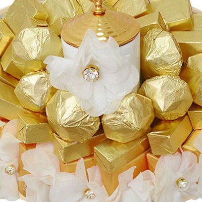 Gold Ayaklı Beyaz Çiçekli Taşlı Dekorlu Gondol 